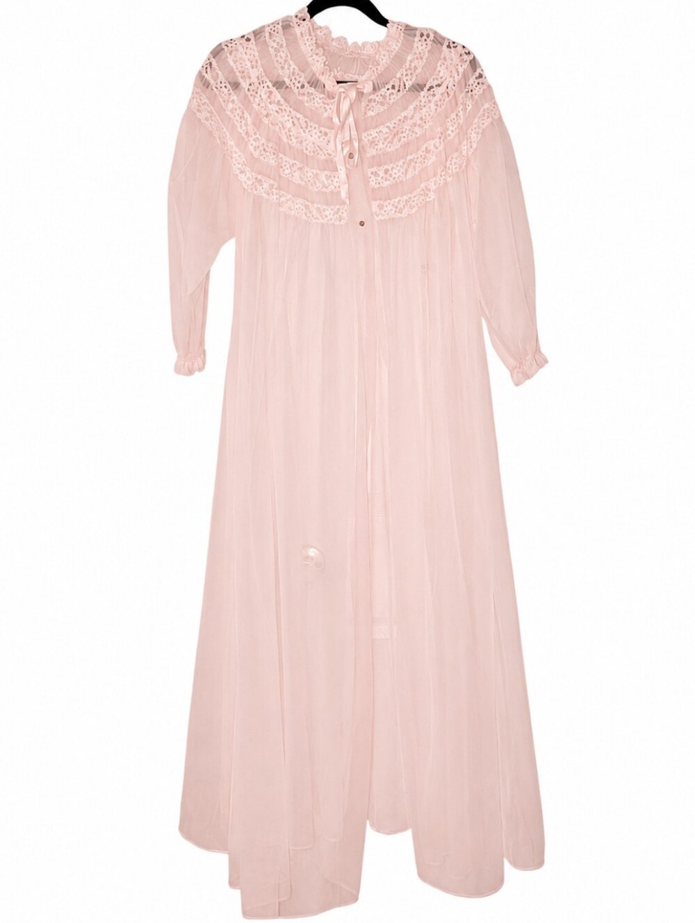 Vintage 60s Pandora Pink Lace Yoke Dressing Gown